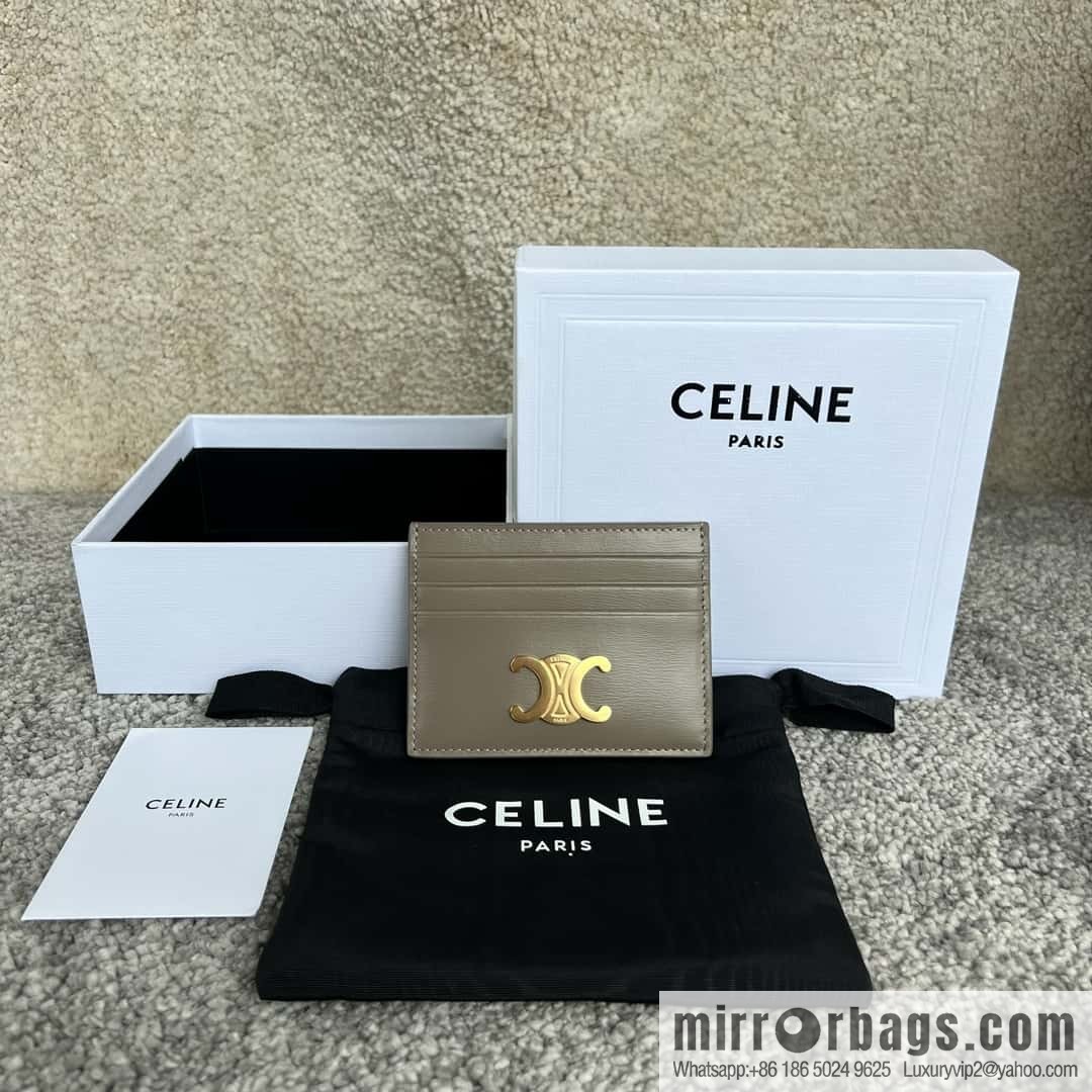 CELINE TRIOMPHE glossy cow leather (fabric) card holder 10L833 grey