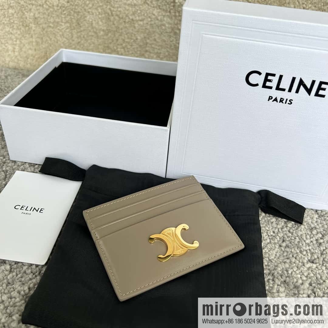 CELINE TRIOMPHE glossy cow leather (fabric) card holder 10L833 grey