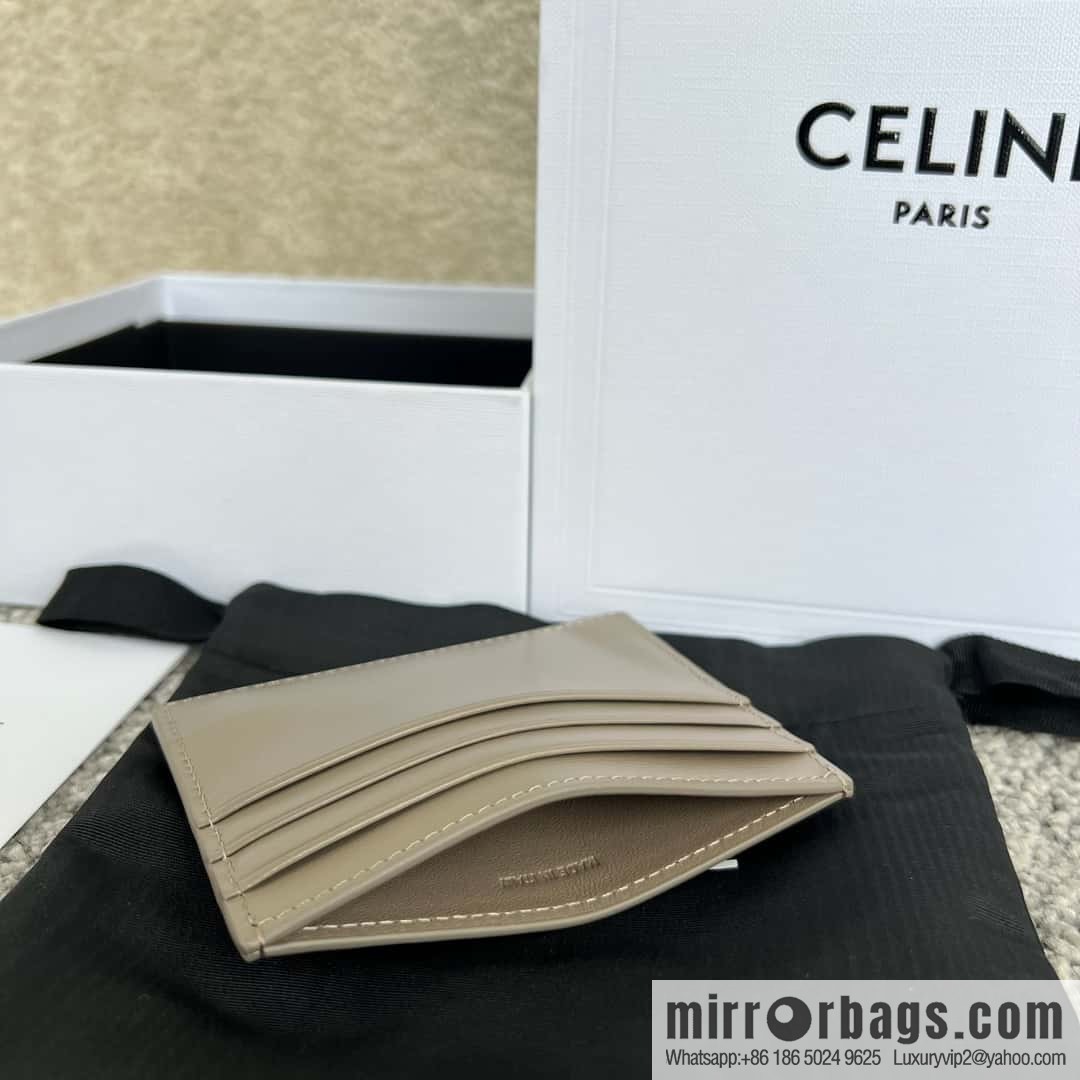 CELINE TRIOMPHE glossy cow leather (fabric) card holder 10L833 grey