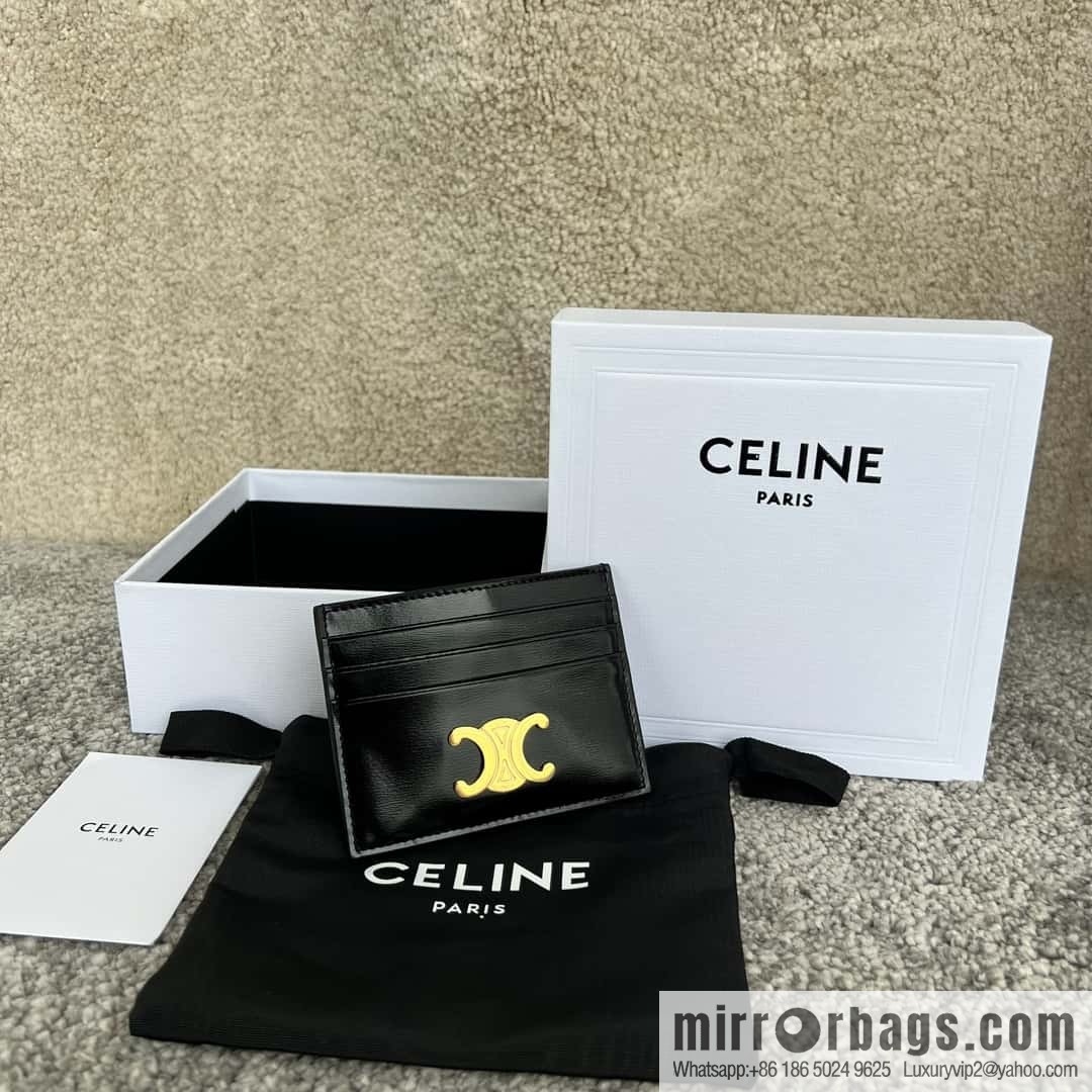CELINE TRIOMPHE glossy cow leather (fabric) card holder 10L833 black