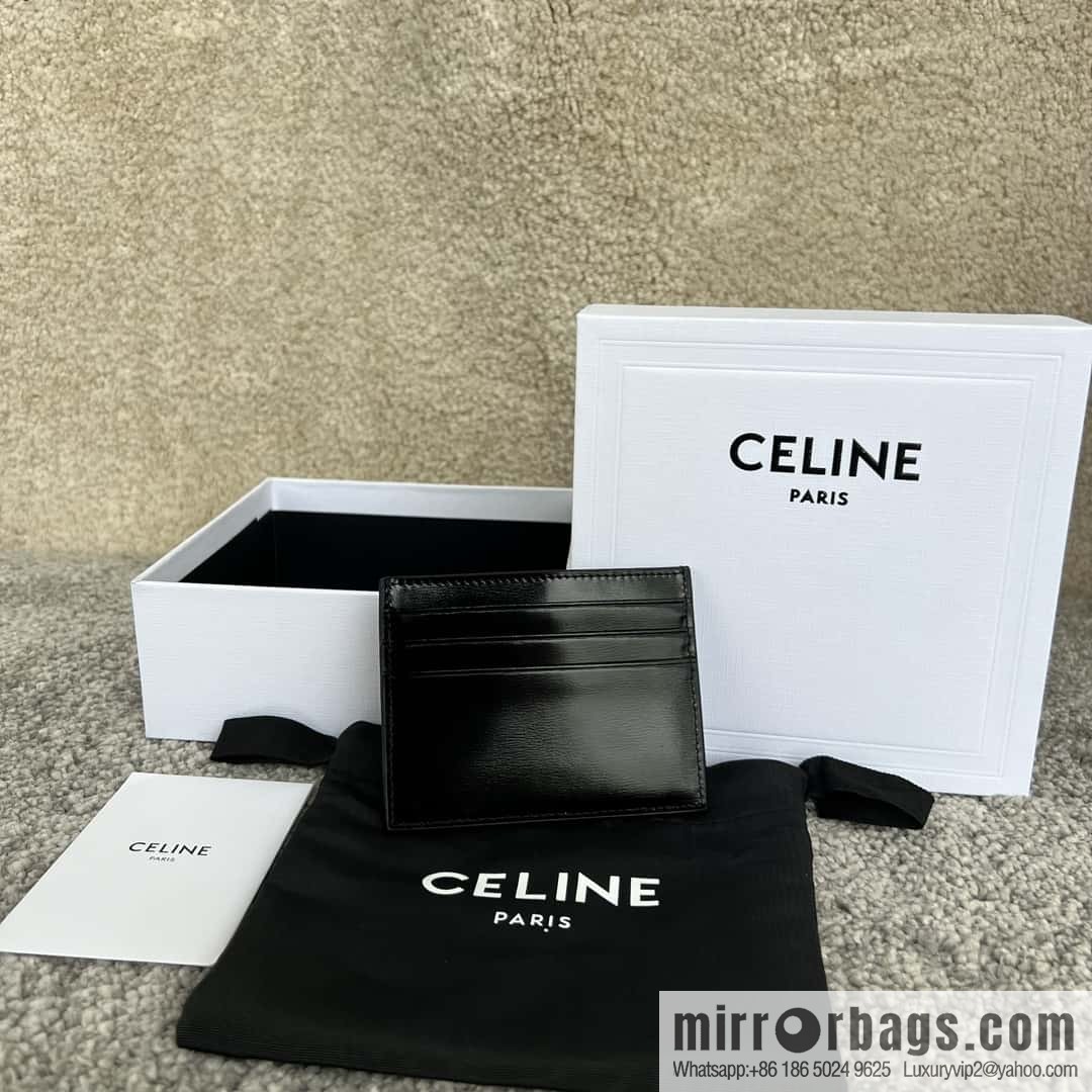 CELINE TRIOMPHE glossy cow leather (fabric) card holder 10L833 black