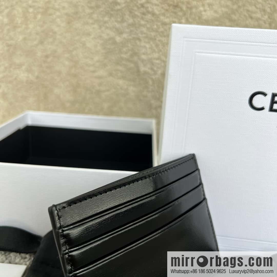 CELINE TRIOMPHE glossy cow leather (fabric) card holder 10L833 black