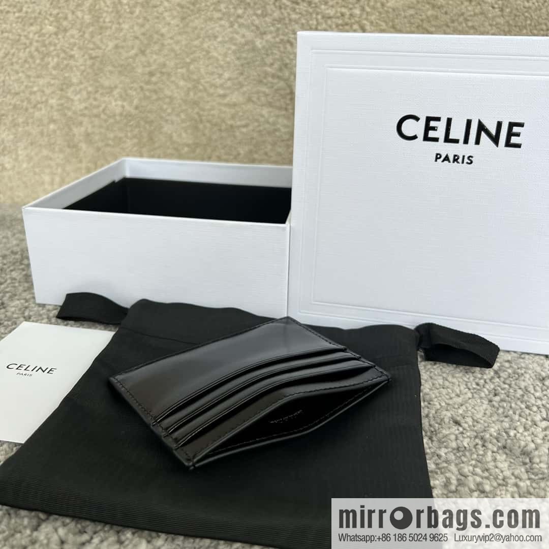 CELINE TRIOMPHE glossy cow leather (fabric) card holder 10L833 black