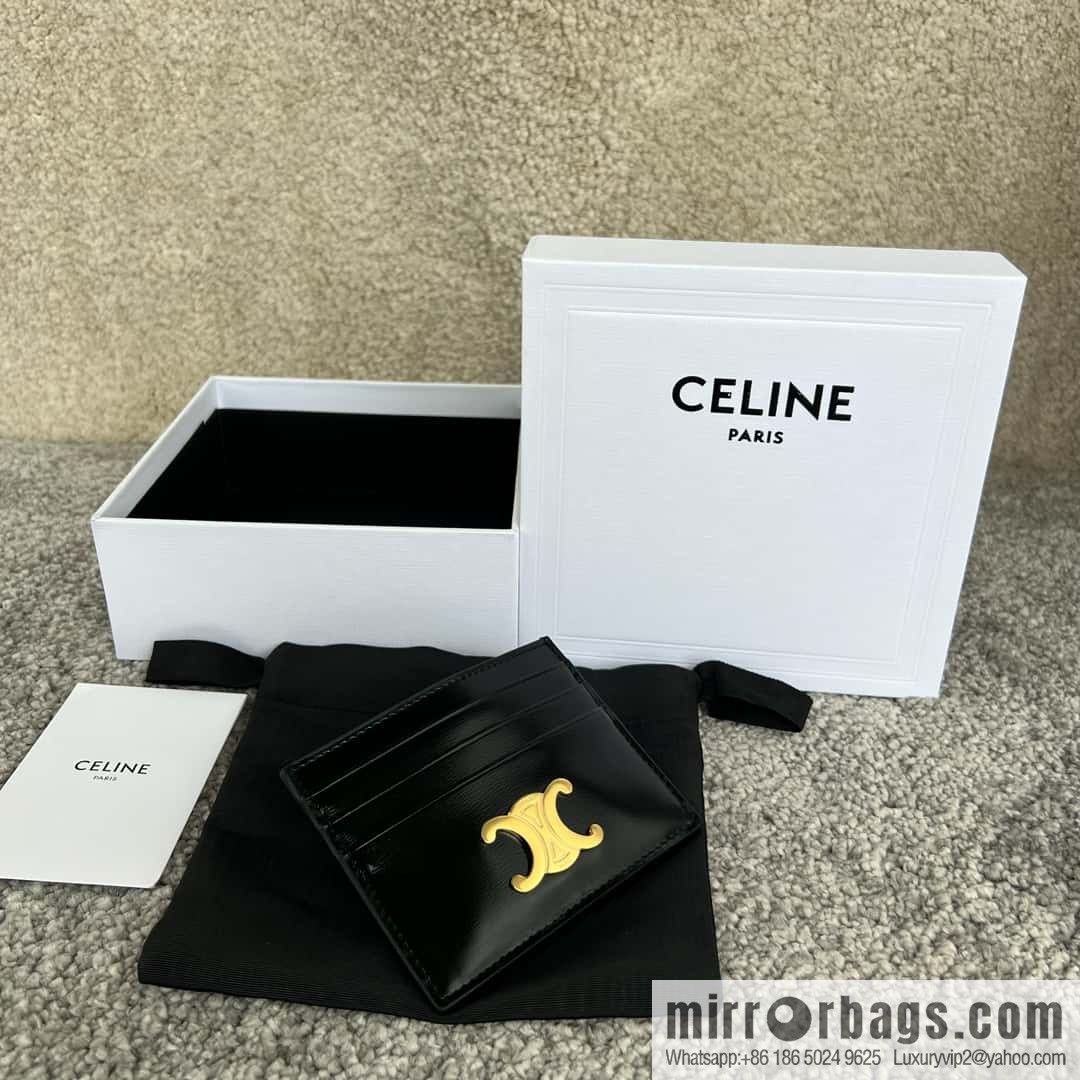 CELINE TRIOMPHE glossy cow leather (fabric) card holder 10L833 black