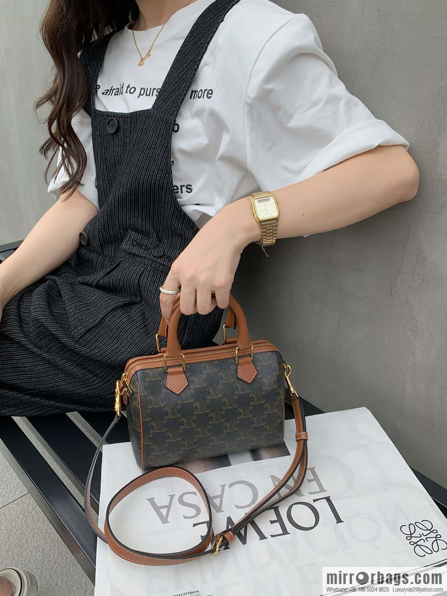 CELINE small logo printed cow leather (fabric) Boston bag 113772 old color