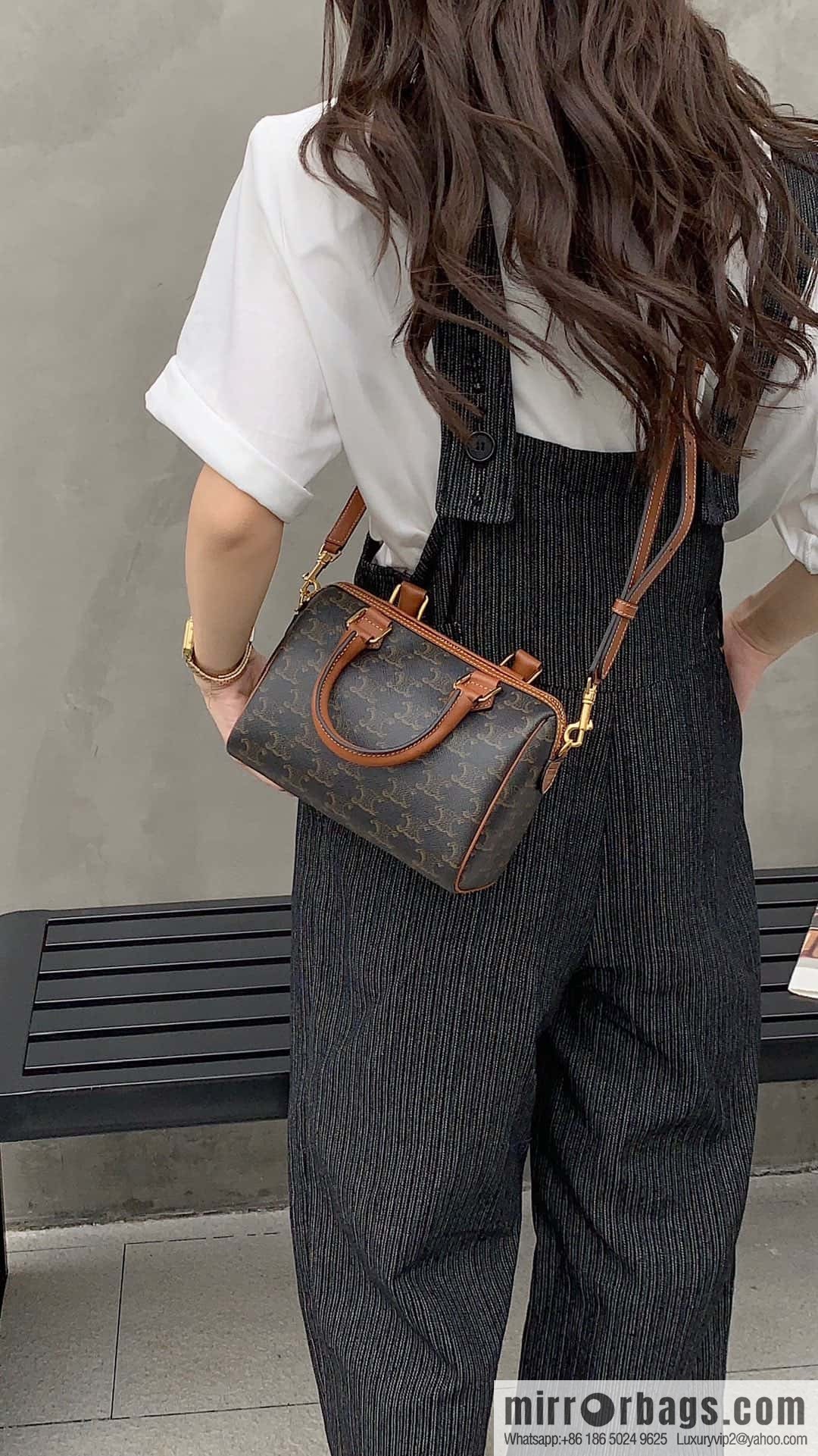 CELINE small logo printed cow leather (fabric) Boston bag 113772 old color