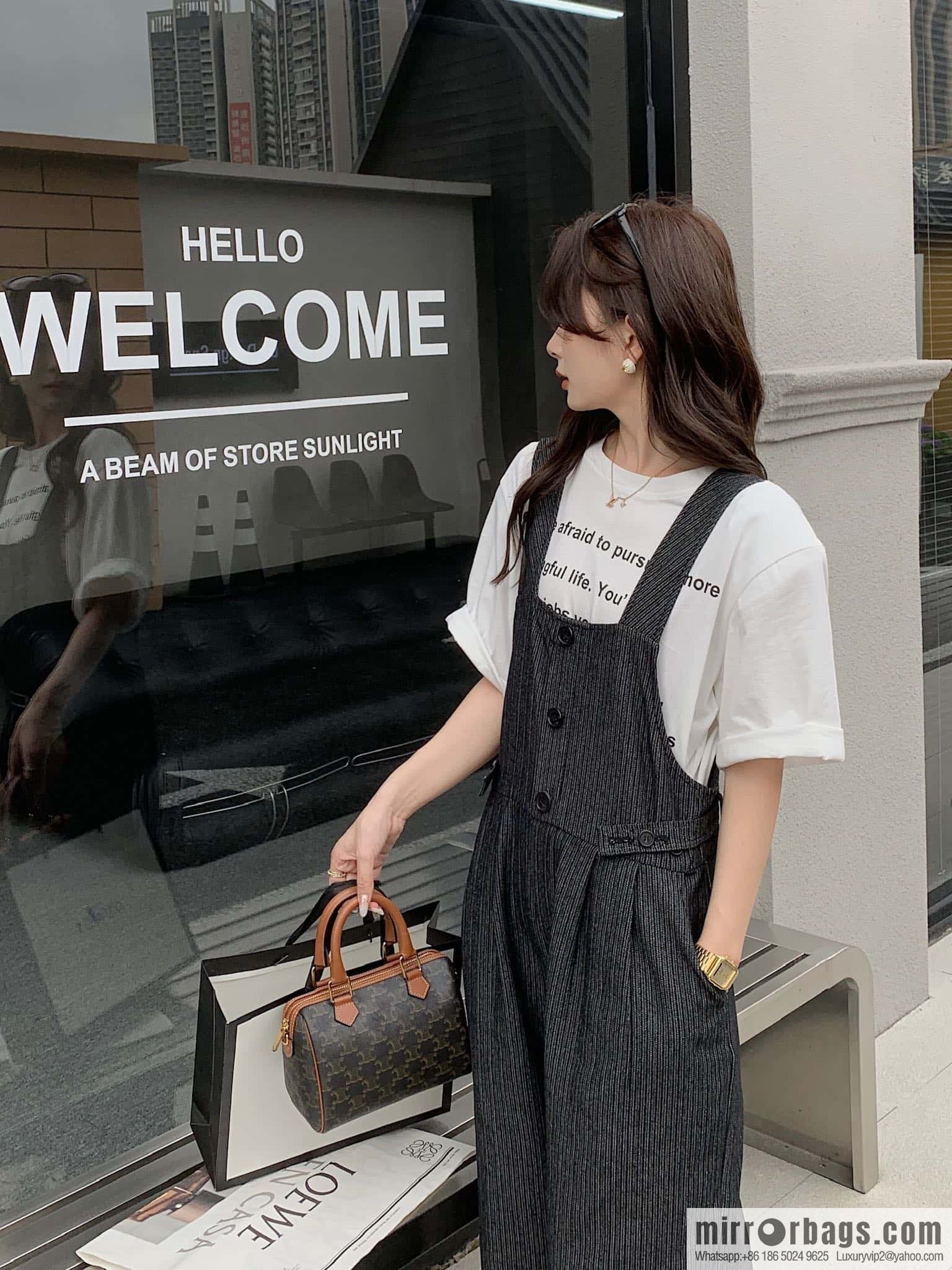 CELINE small logo printed cow leather (fabric) Boston bag 113772 old color
