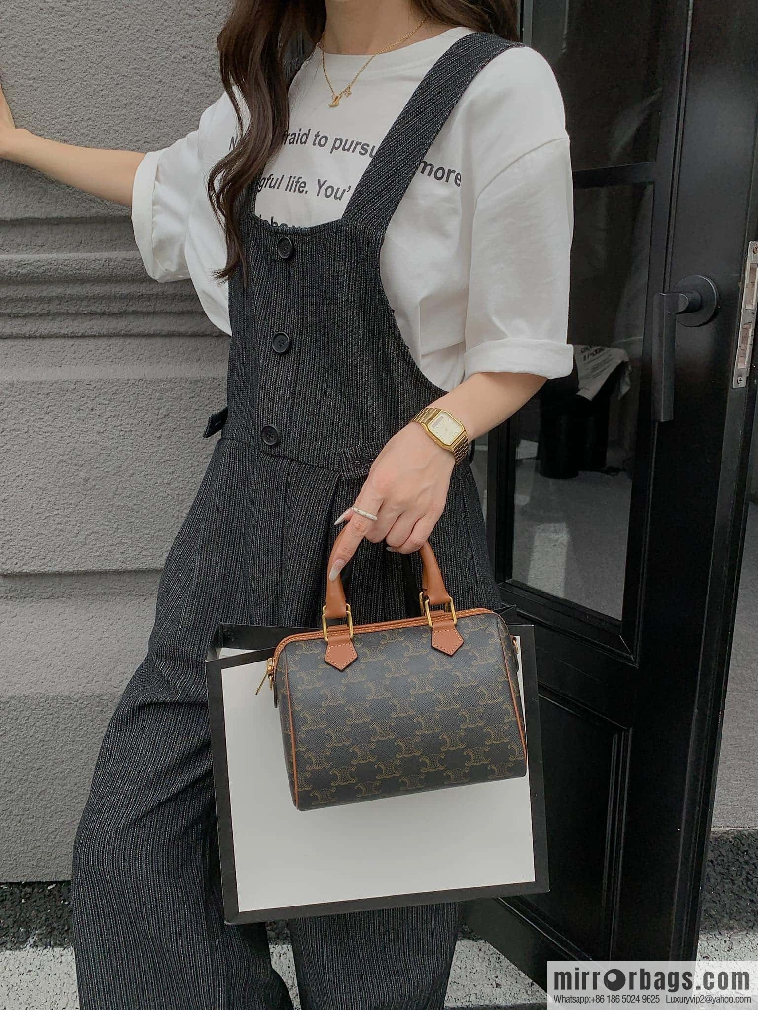 CELINE small logo printed cow leather (fabric) Boston bag 113772 old color