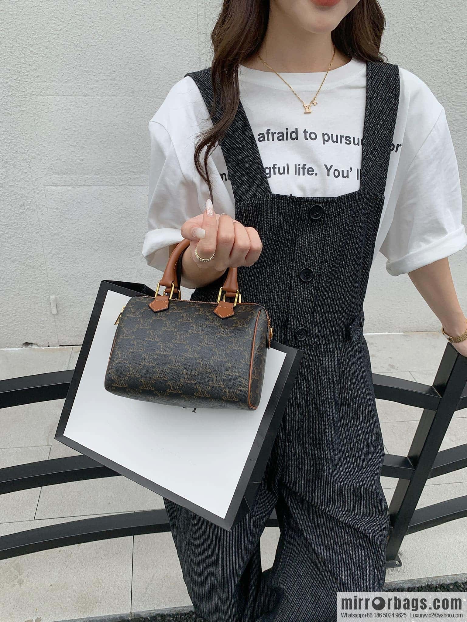 CELINE small logo printed cow leather (fabric) Boston bag 113772 old color