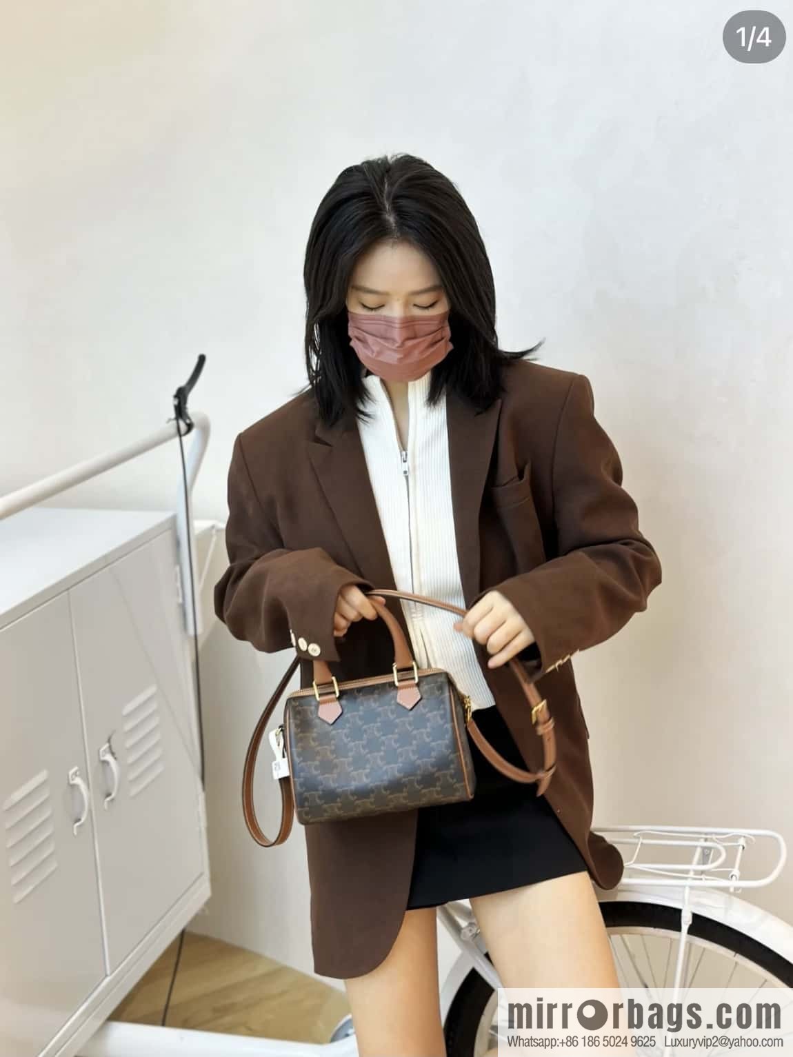 CELINE small logo printed cow leather (fabric) Boston bag 113772 old color