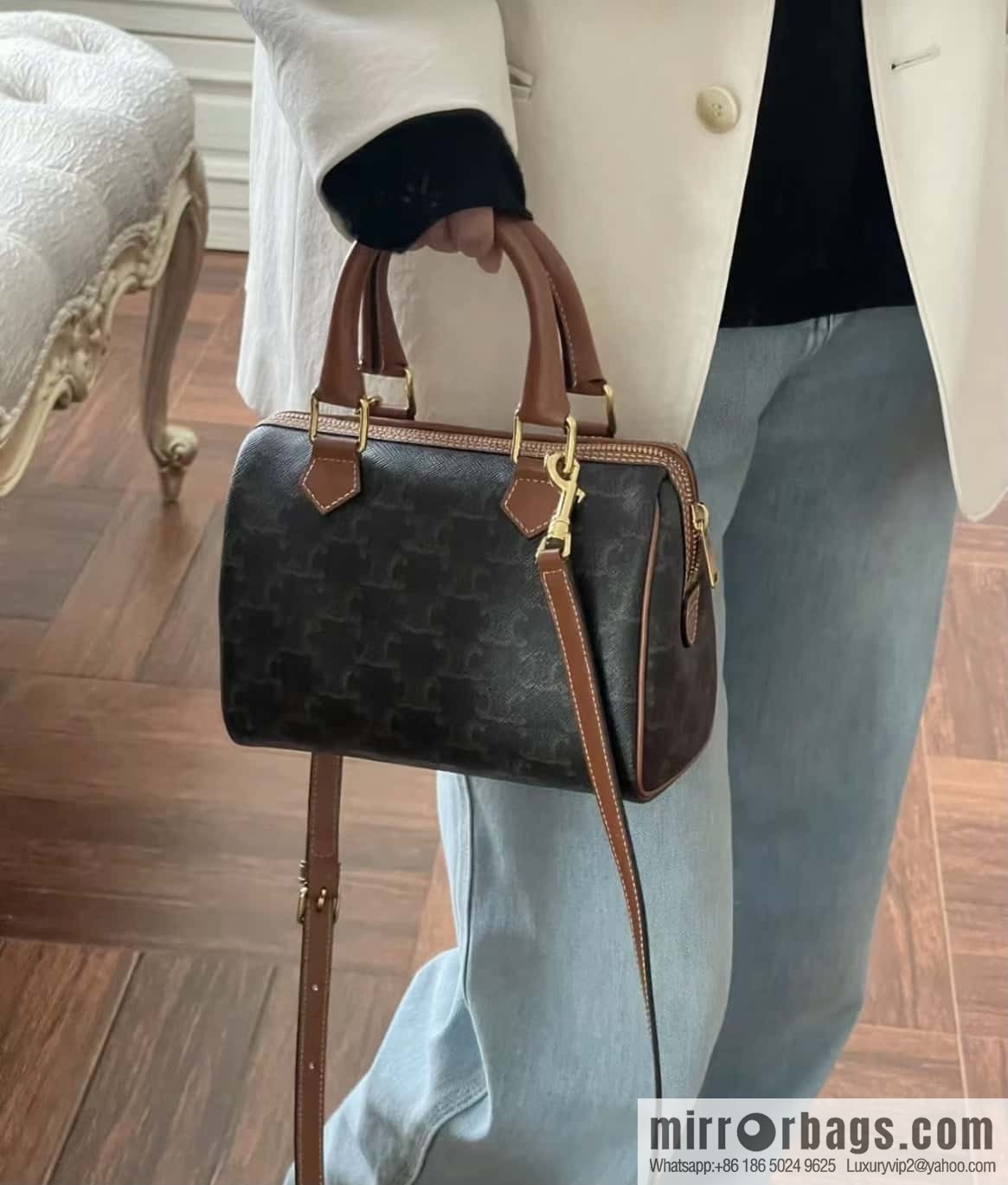 CELINE small logo printed cow leather (fabric) Boston bag 113772 old color