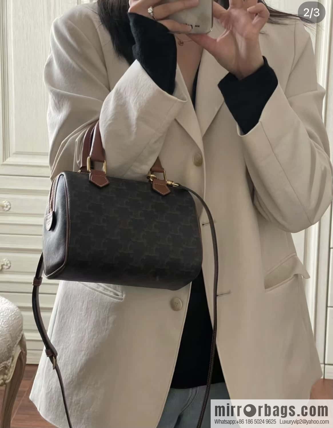 CELINE small logo printed cow leather (fabric) Boston bag 113772 old color