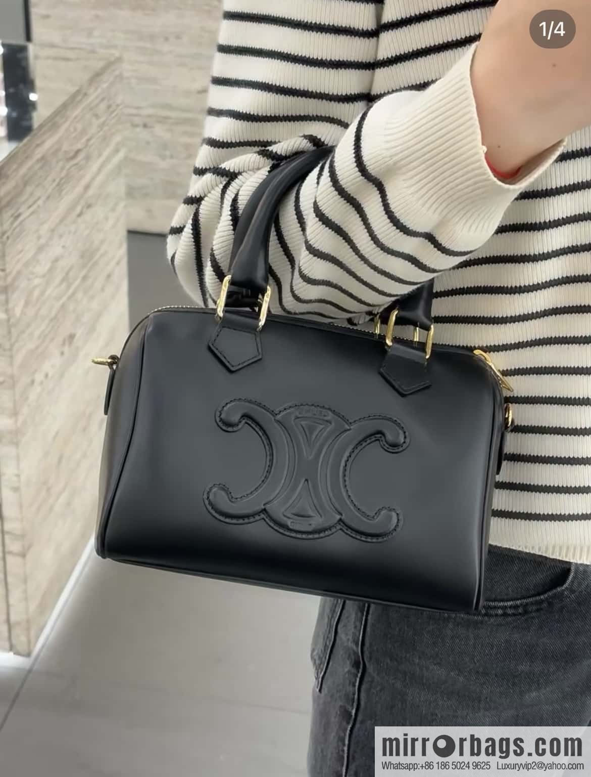 CELINE small smooth cow leather (fabric) Boston bag 113773 black