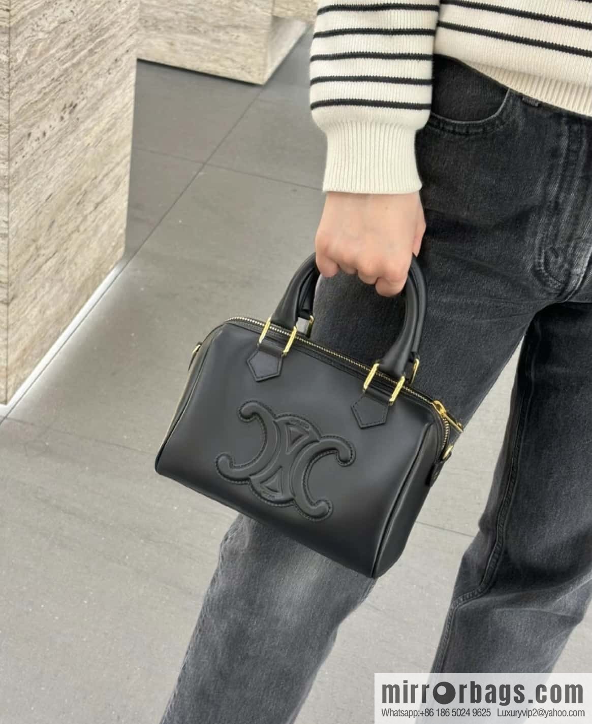 CELINE small smooth cow leather (fabric) Boston bag 113773 black