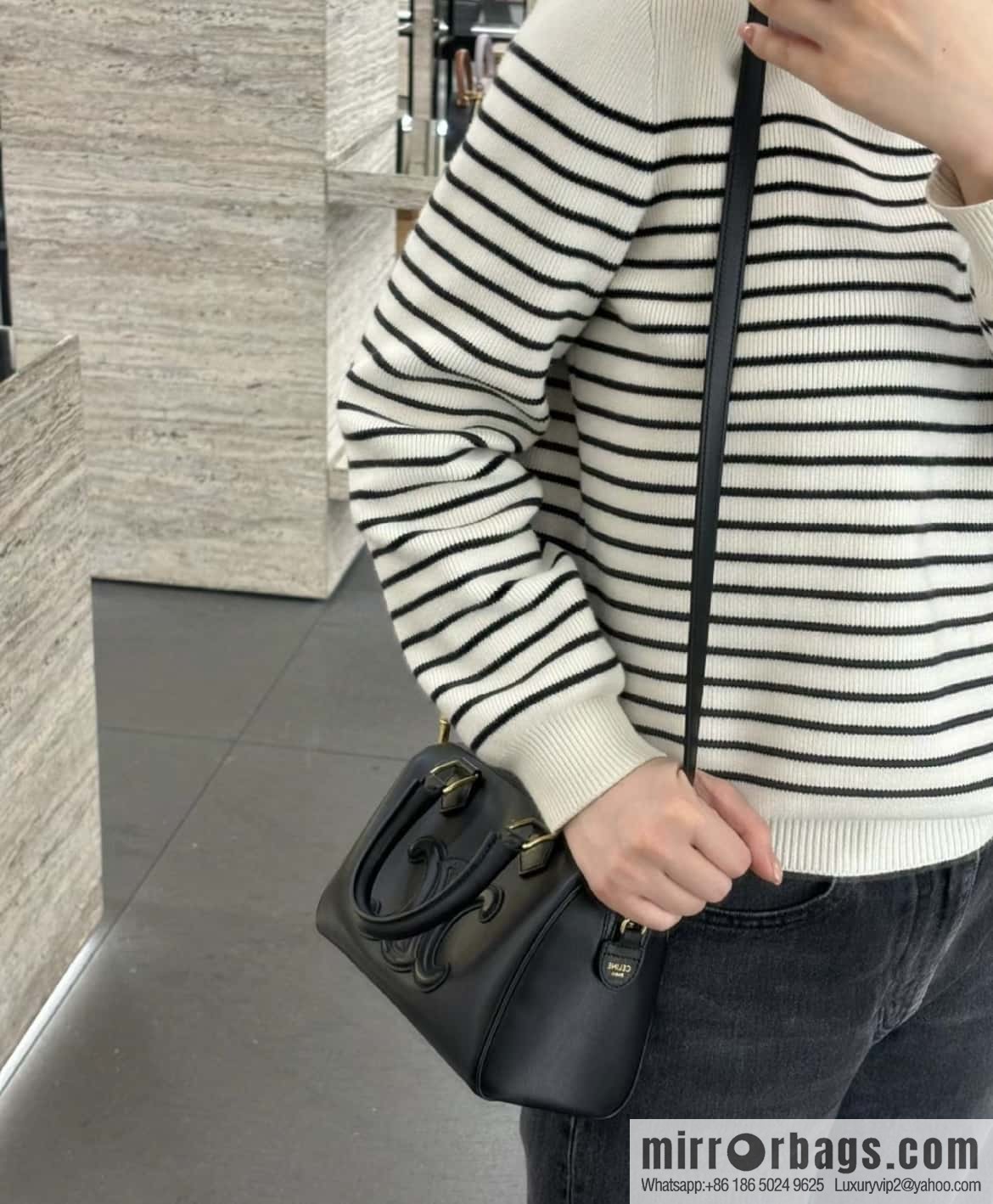 CELINE small smooth cow leather (fabric) Boston bag 113773 black