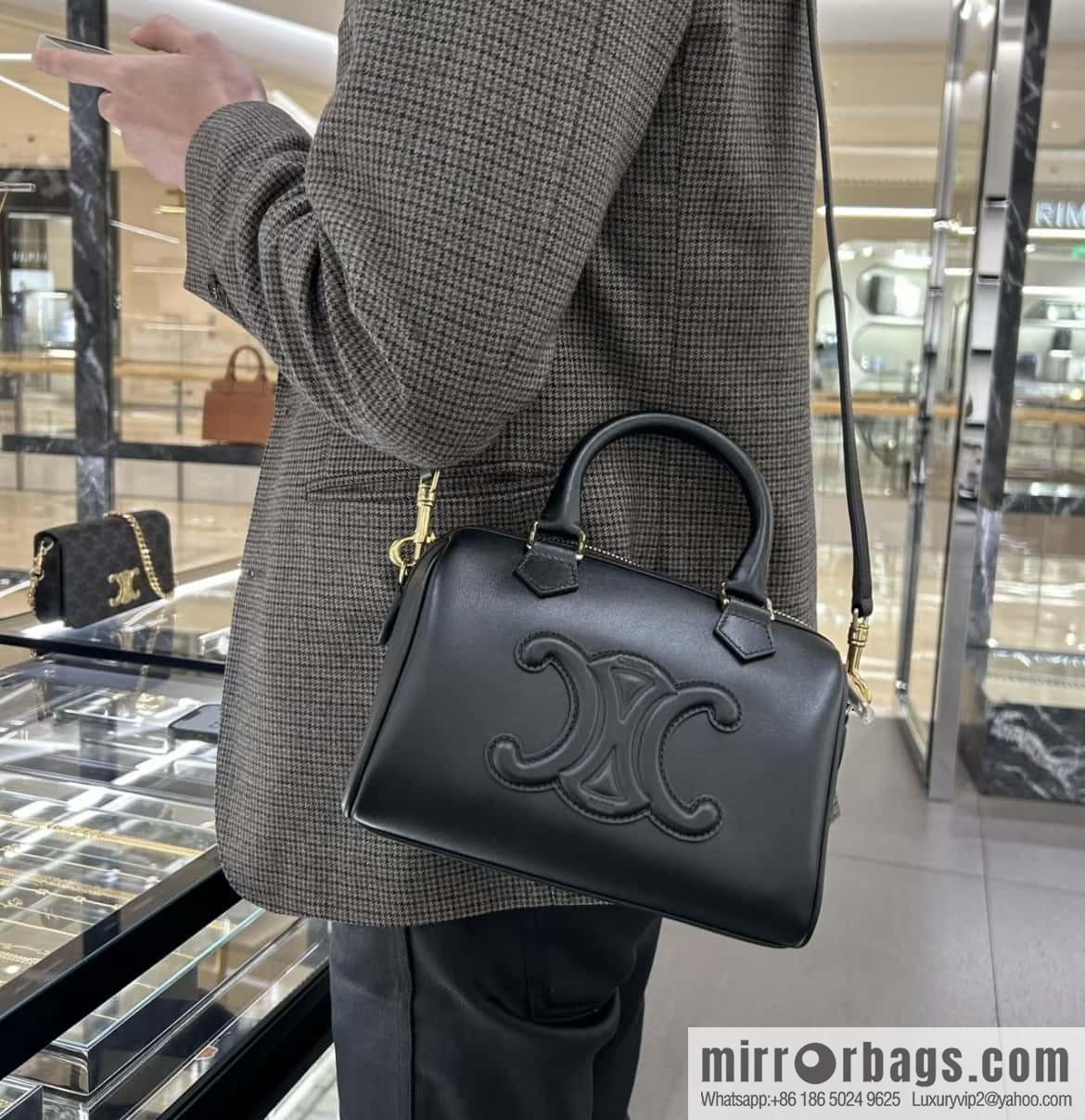 CELINE small smooth cow leather (fabric) Boston bag 113773 black