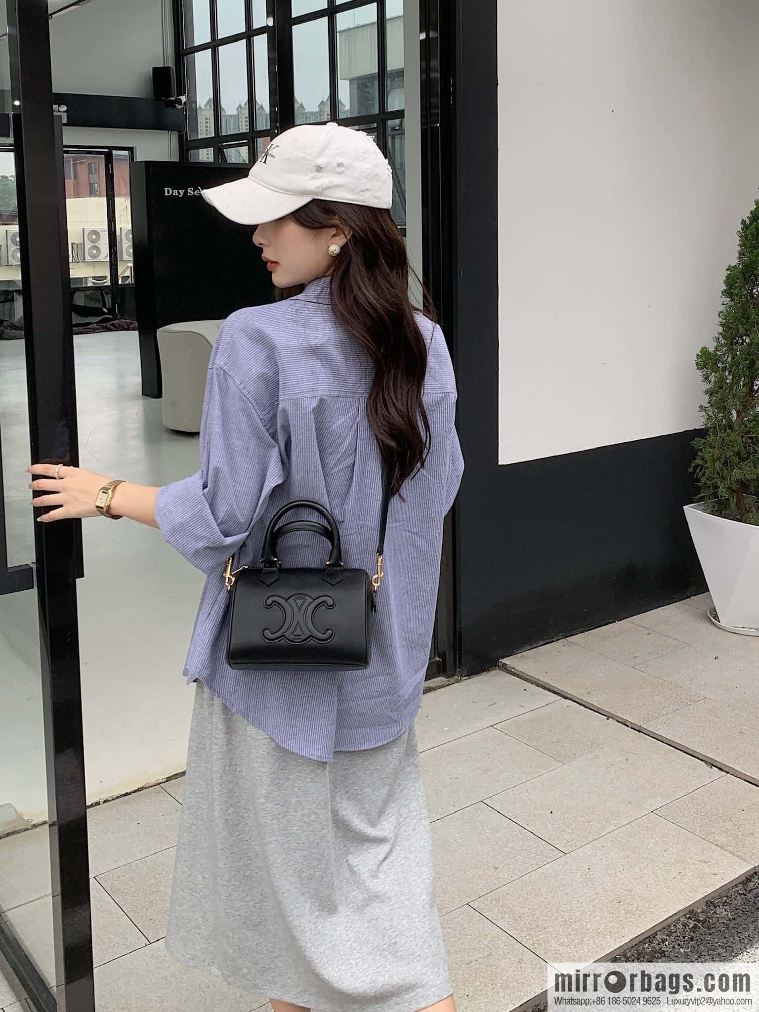 CELINE small smooth cow leather (fabric) Boston bag 113773 black