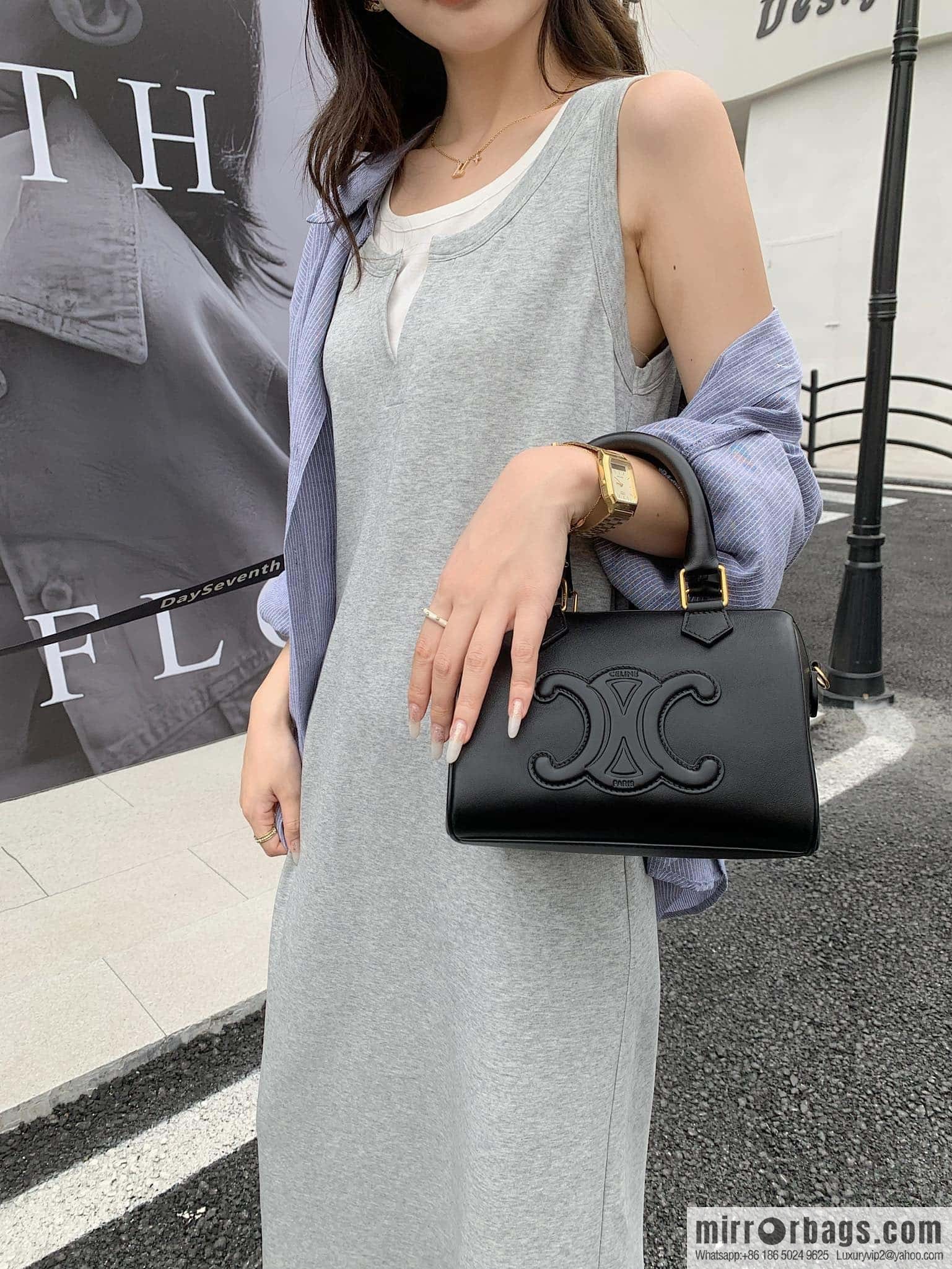 CELINE small smooth cow leather (fabric) Boston bag 113773 black