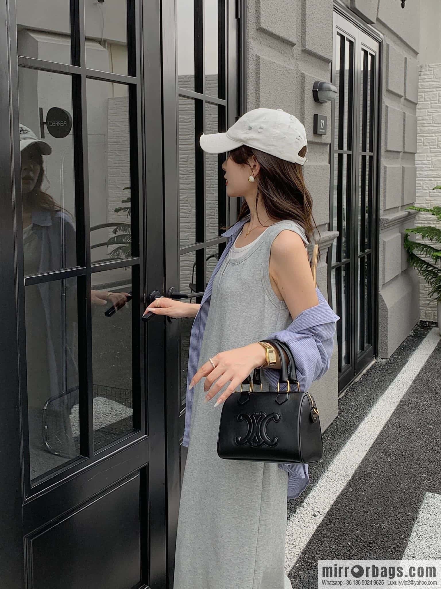 CELINE small smooth cow leather (fabric) Boston bag 113773 black