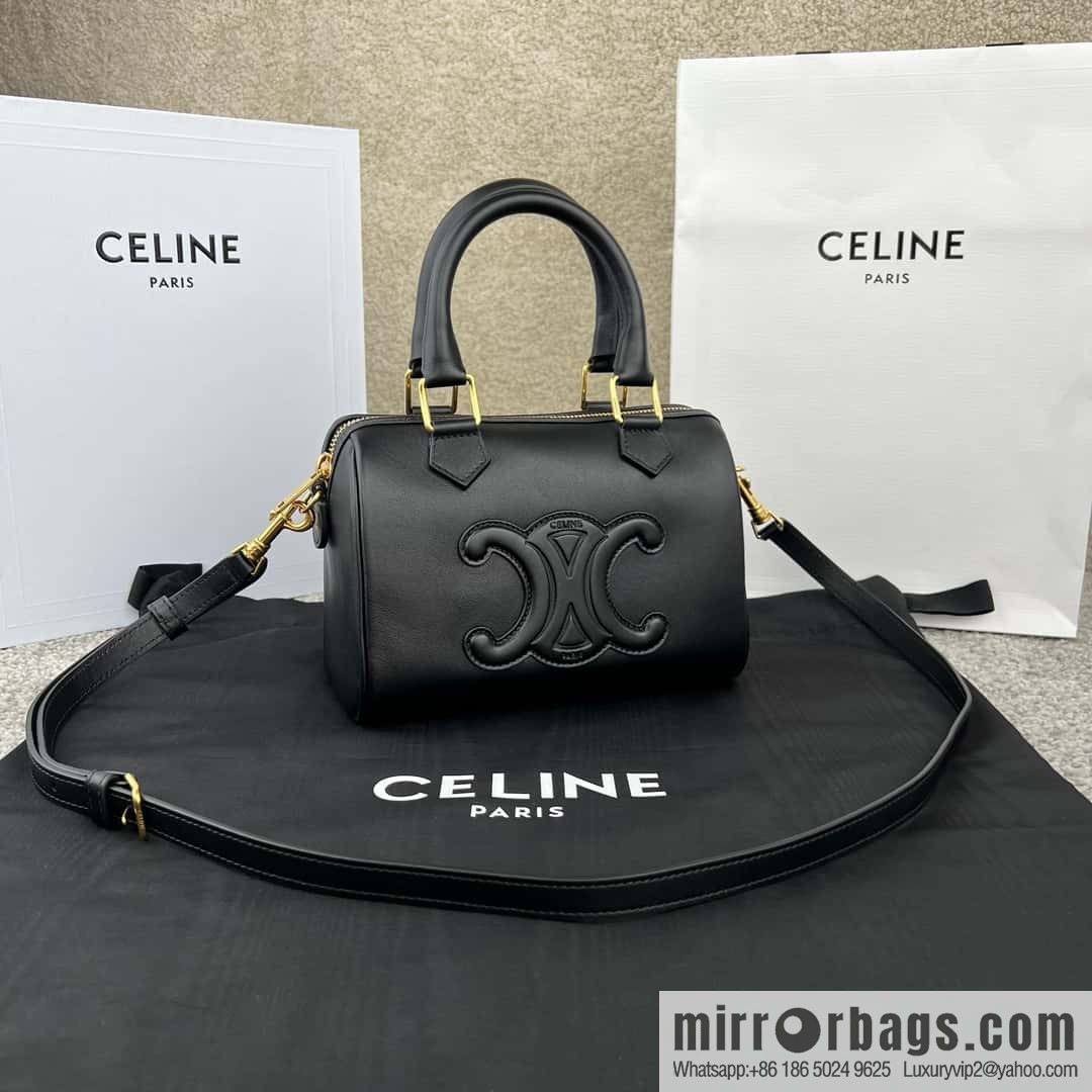 CELINE small smooth cow leather (fabric) Boston bag 113773 black