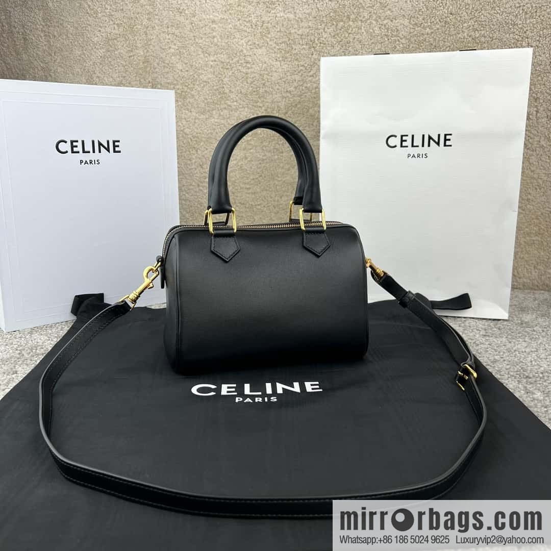 CELINE small smooth cow leather (fabric) Boston bag 113773 black