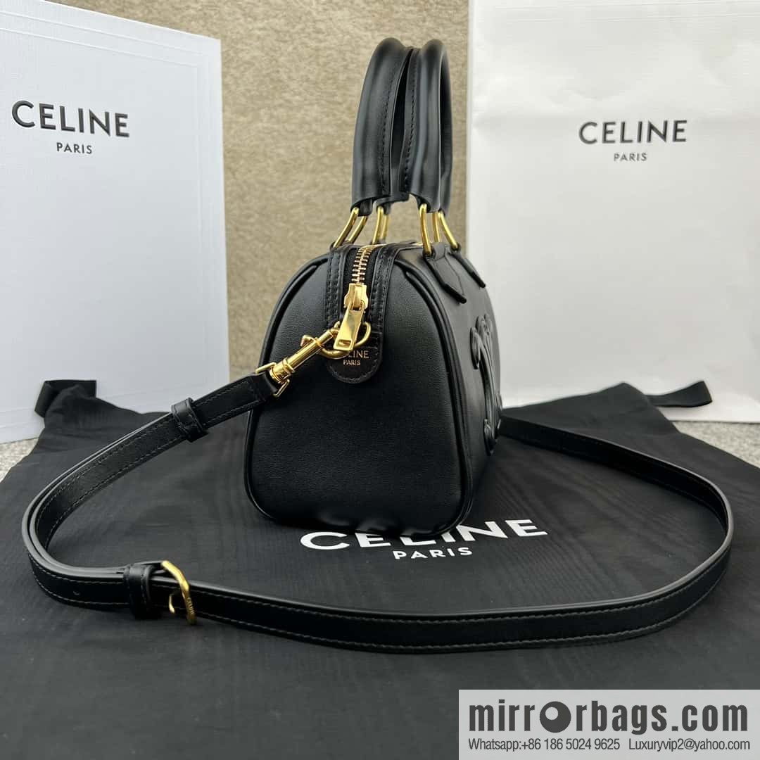 CELINE small smooth cow leather (fabric) Boston bag 113773 black