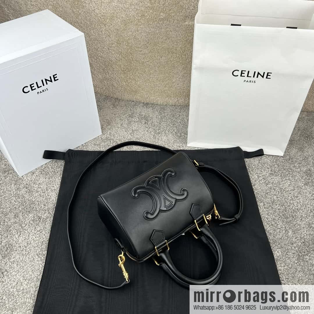 CELINE small smooth cow leather (fabric) Boston bag 113773 black