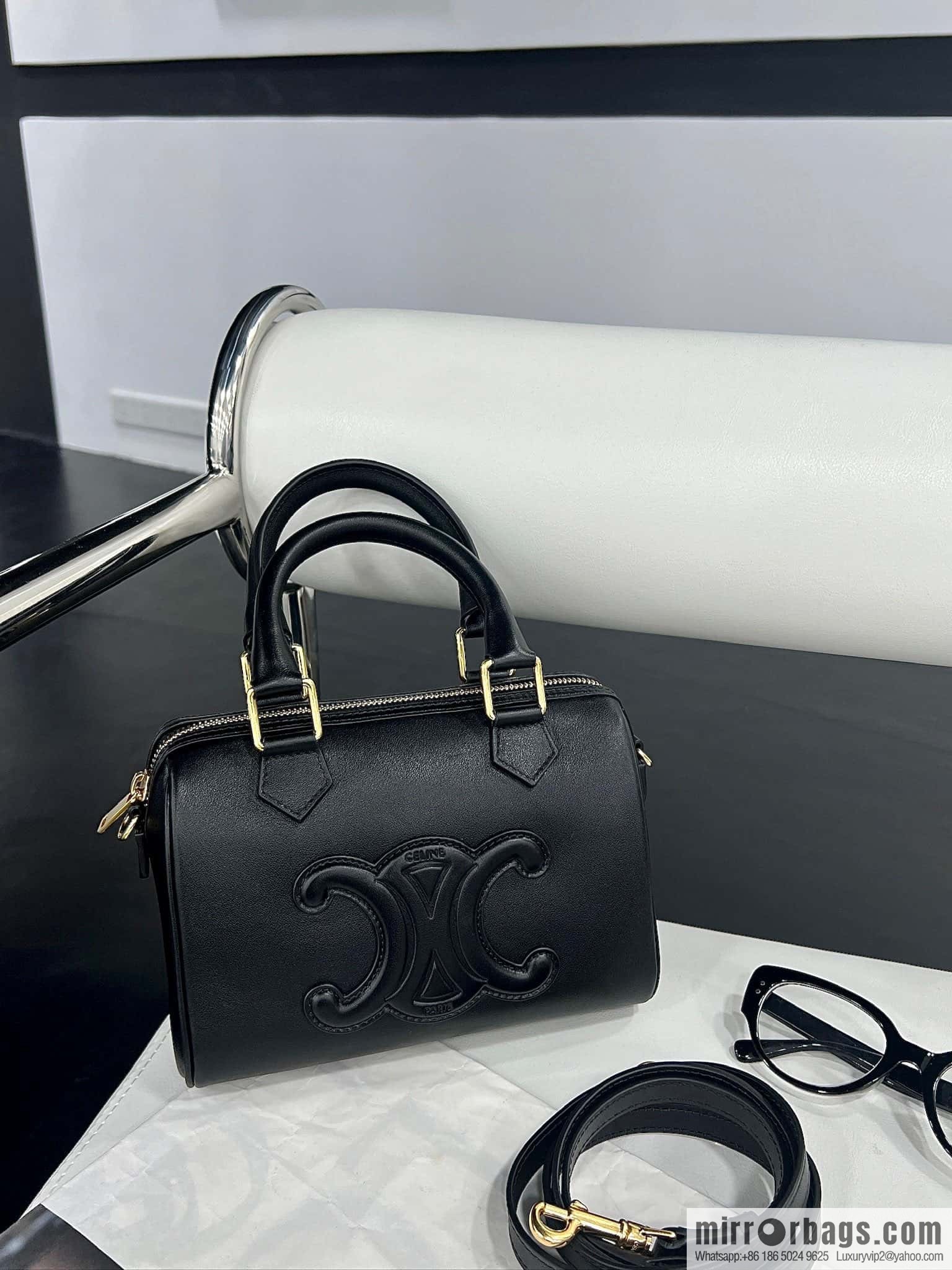 CELINE small smooth cow leather (fabric) Boston bag 113773 black