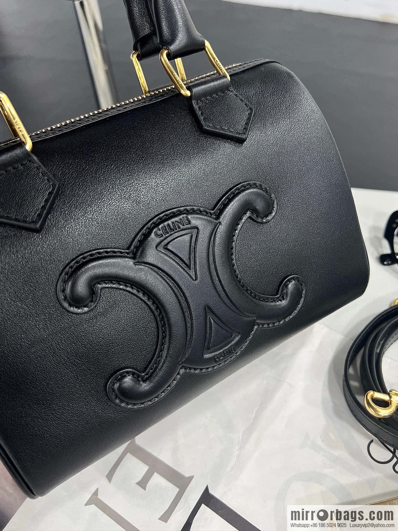 CELINE small smooth cow leather (fabric) Boston bag 113773 black