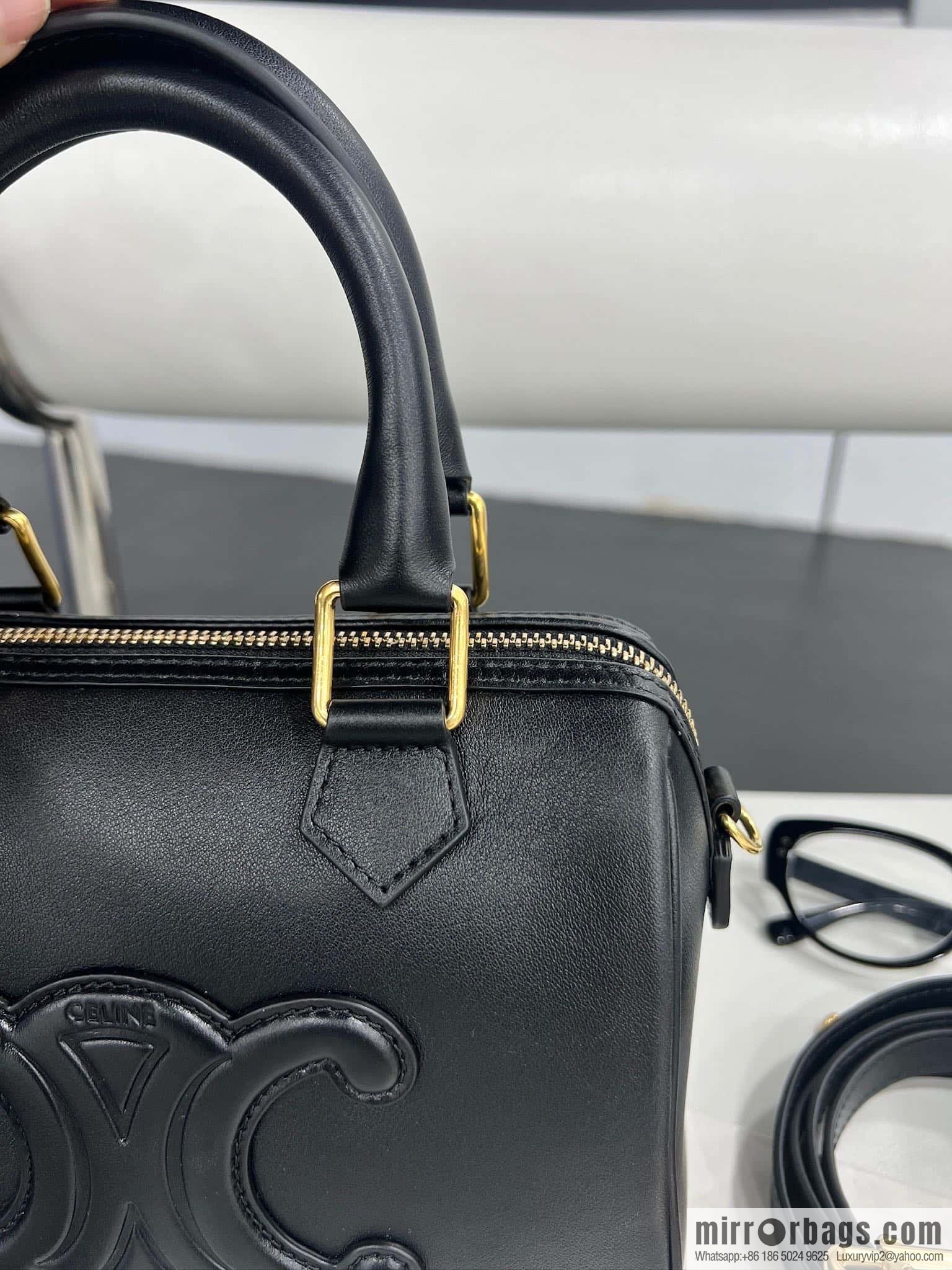 CELINE small smooth cow leather (fabric) Boston bag 113773 black