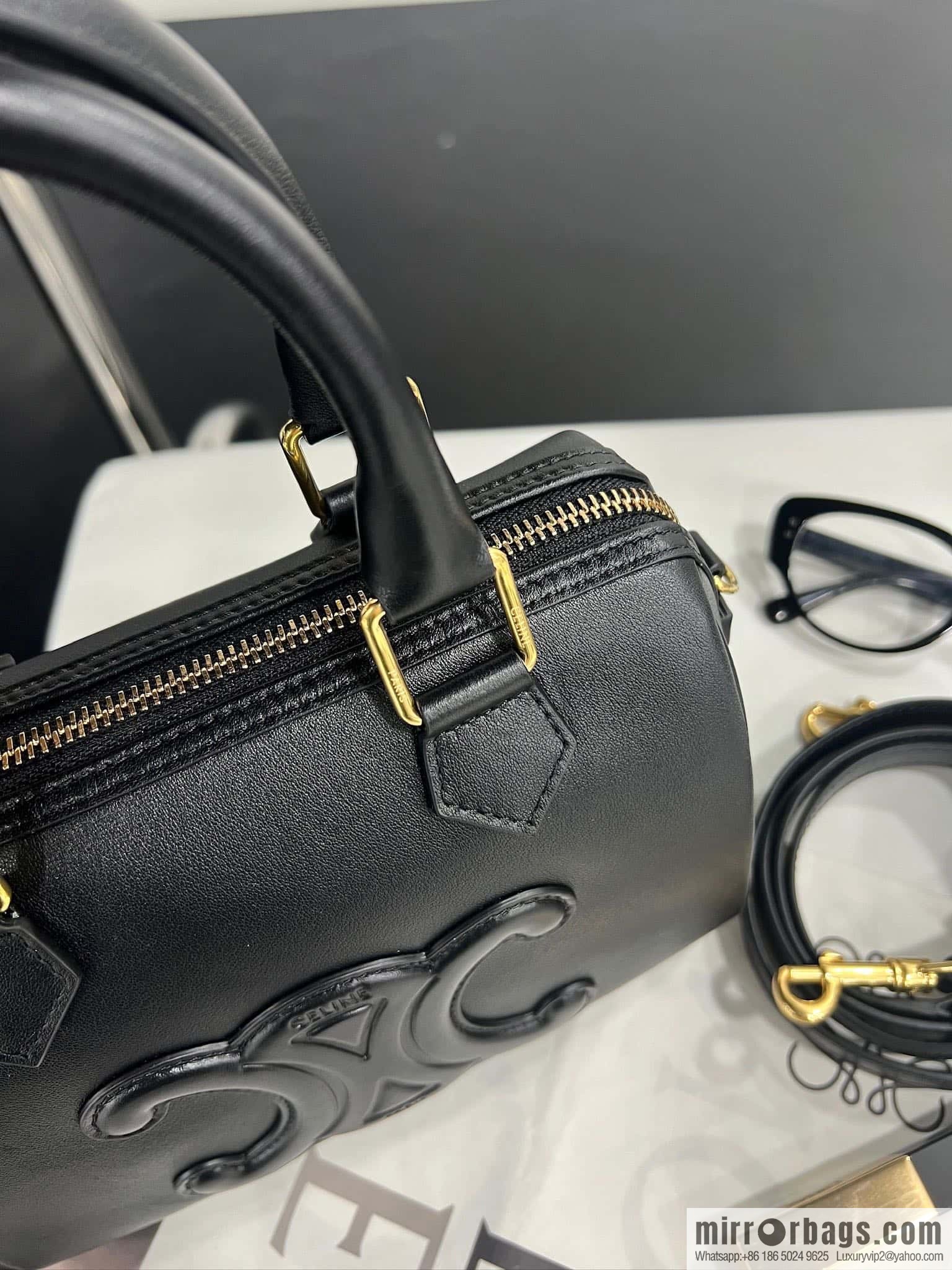 CELINE small smooth cow leather (fabric) Boston bag 113773 black