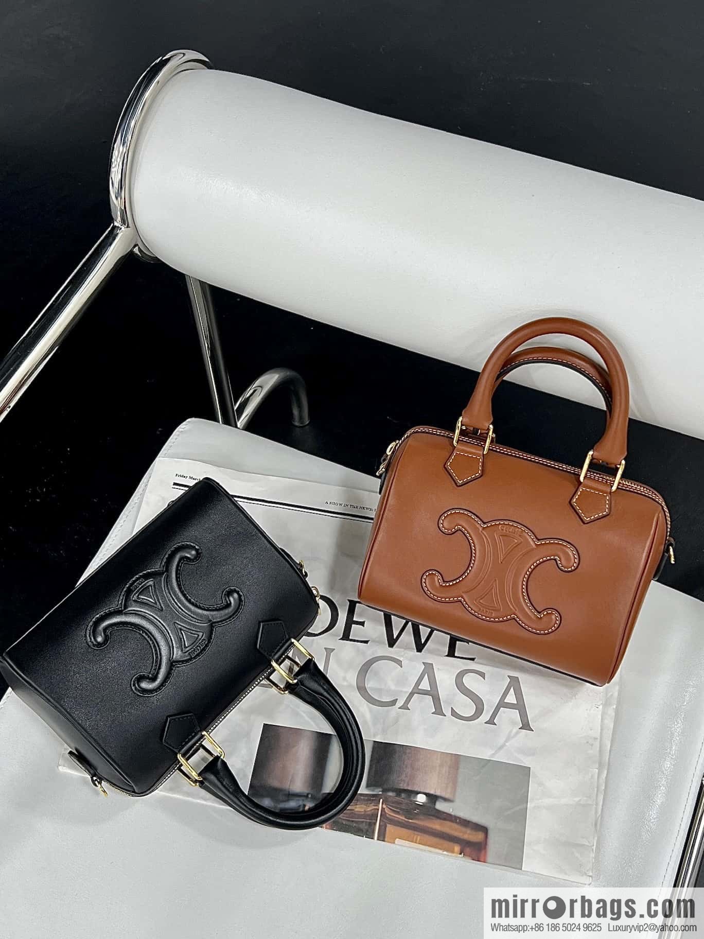 CELINE small smooth cow leather (fabric) Boston bag 113773 black