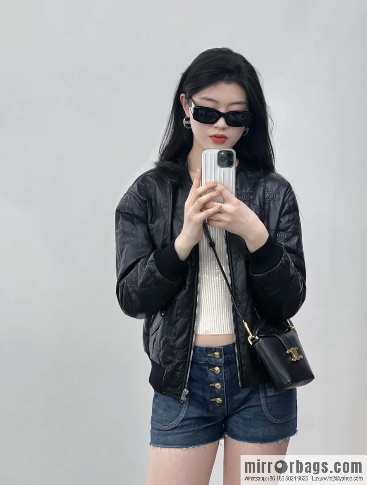 CELINE TRIOMPHE mini smooth cow leather (fabric) bucket bag 10K943 black