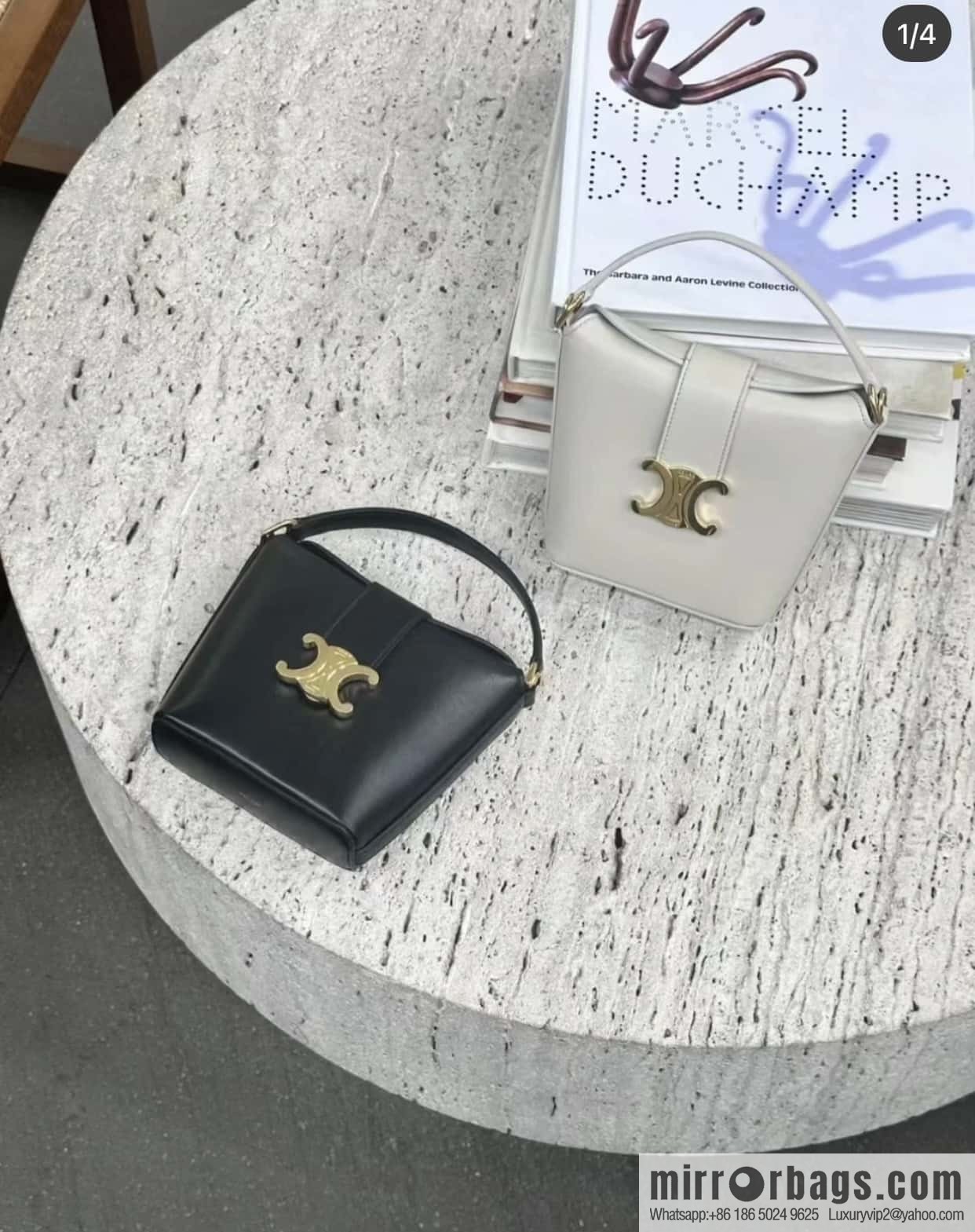 CELINE TRIOMPHE mini smooth cow leather (fabric) bucket bag 10K943 black