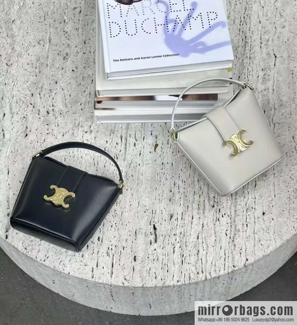 CELINE TRIOMPHE mini smooth cow leather (fabric) bucket bag 10K943 black