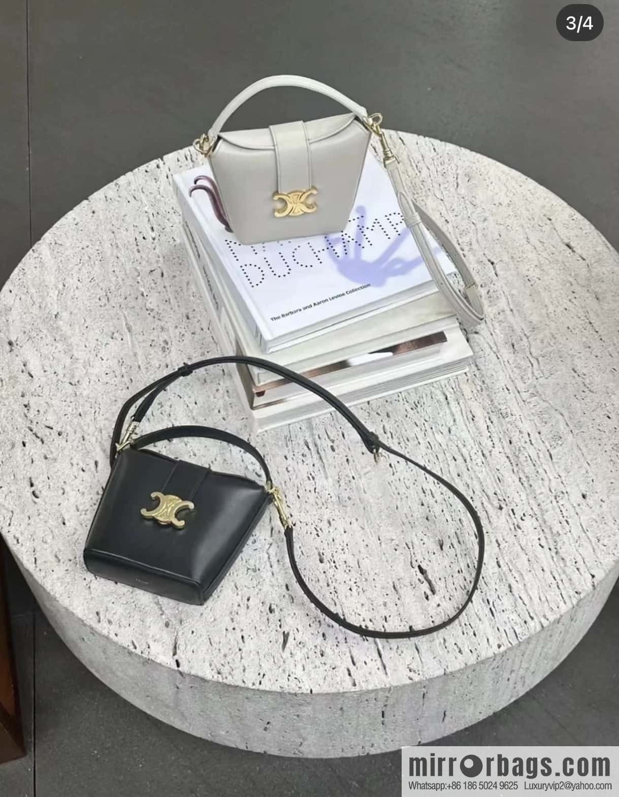 CELINE TRIOMPHE mini smooth cow leather (fabric) bucket bag 10K943 black