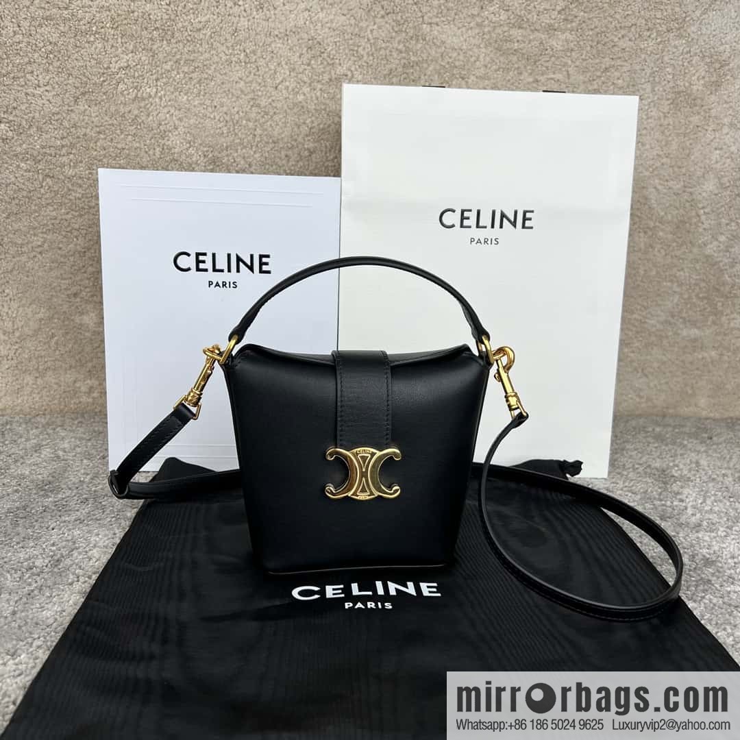 CELINE TRIOMPHE mini smooth cow leather (fabric) bucket bag 10K943 black