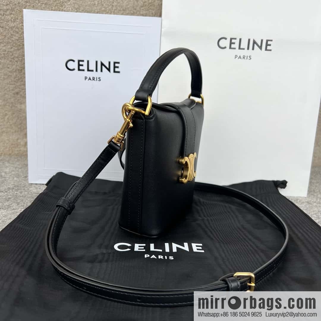 CELINE TRIOMPHE mini smooth cow leather (fabric) bucket bag 10K943 black