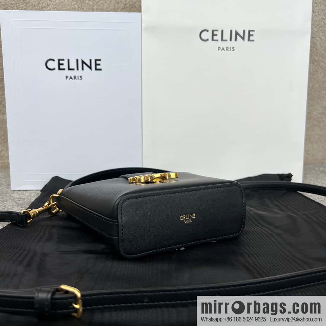 CELINE TRIOMPHE mini smooth cow leather (fabric) bucket bag 10K943 black