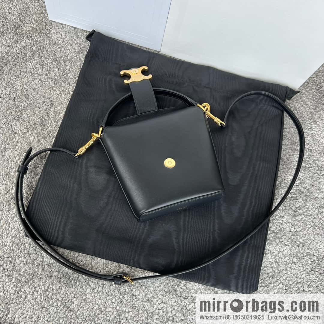 CELINE TRIOMPHE mini smooth cow leather (fabric) bucket bag 10K943 black