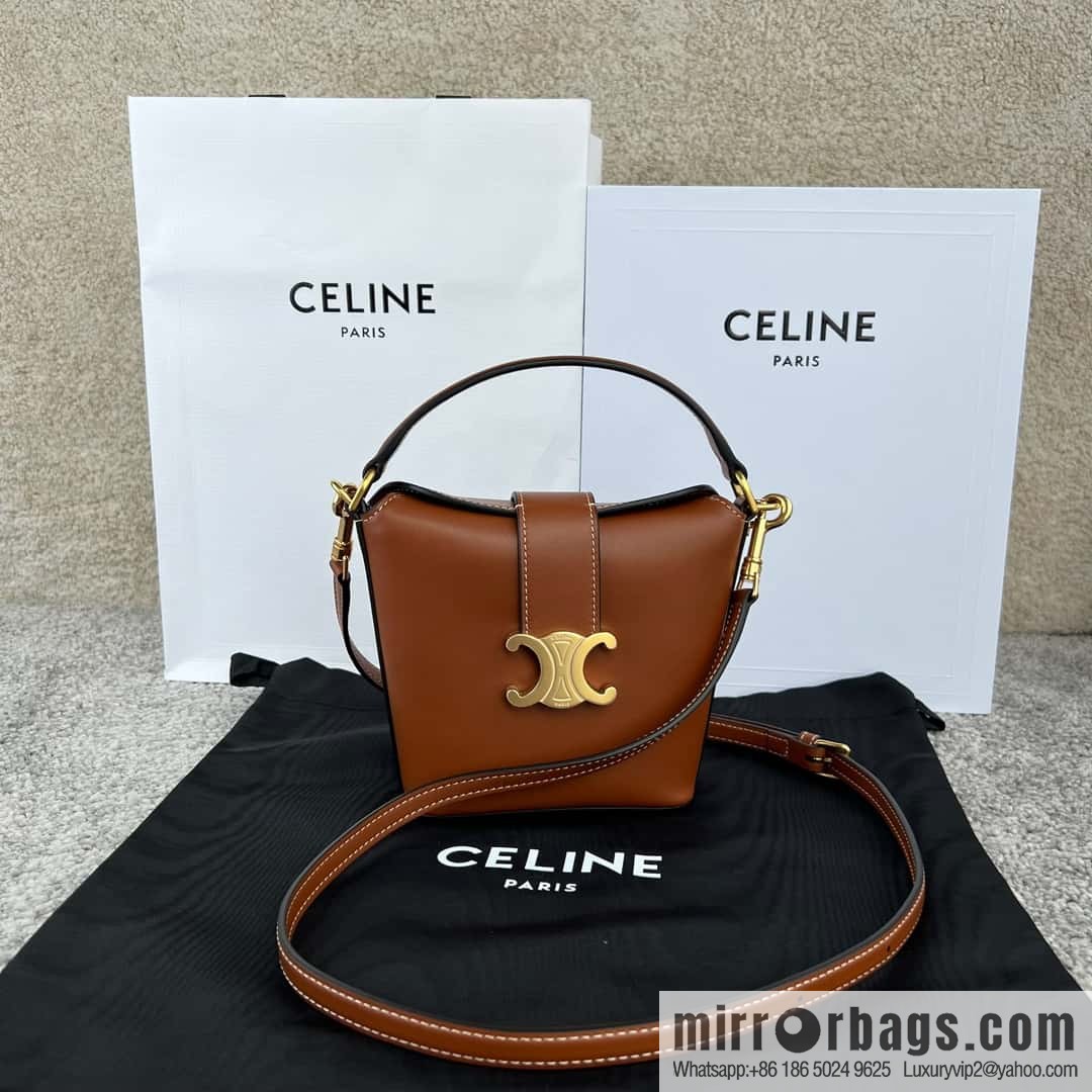CELINE TRIOMPHE mini smooth cow leather (fabric) bucket bag 10K943 brown