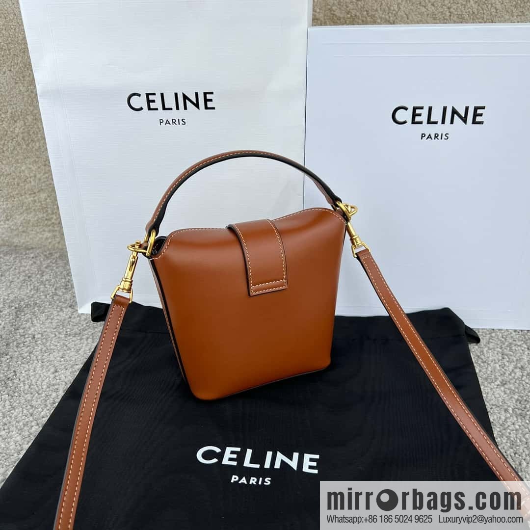 CELINE TRIOMPHE mini smooth cow leather (fabric) bucket bag 10K943 brown