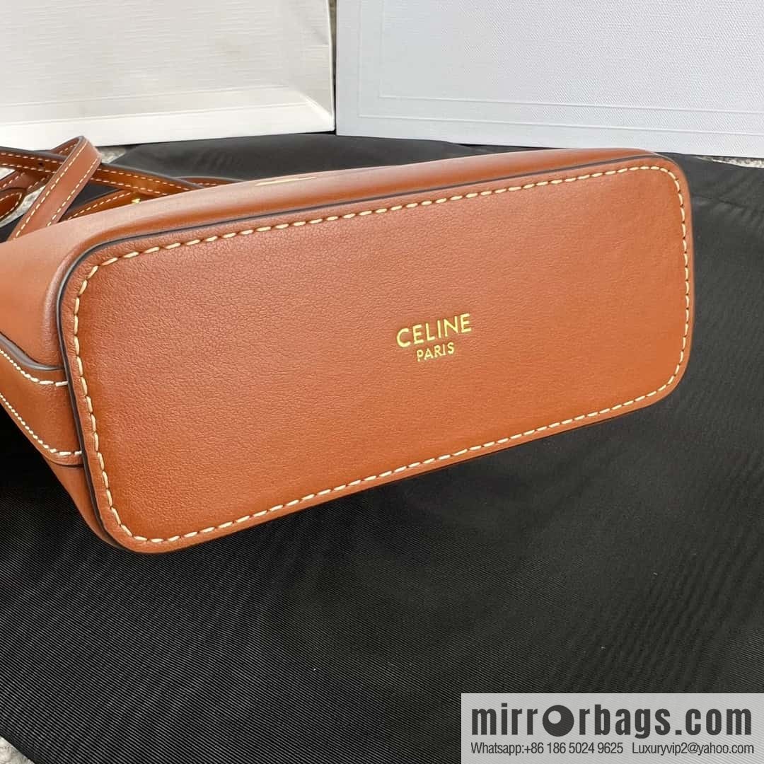 CELINE TRIOMPHE mini smooth cow leather (fabric) bucket bag 10K943 brown