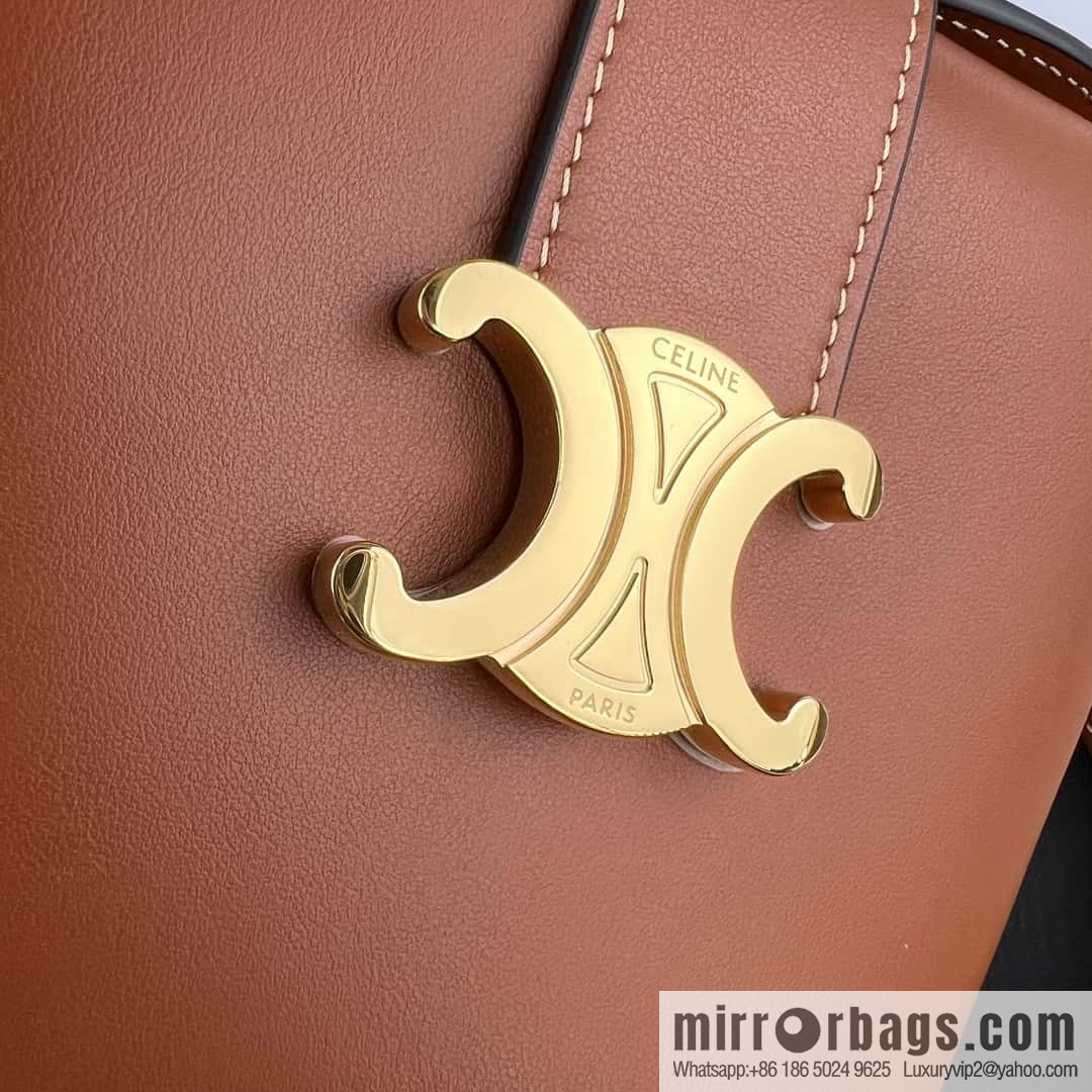 CELINE TRIOMPHE mini smooth cow leather (fabric) bucket bag 10K943 brown
