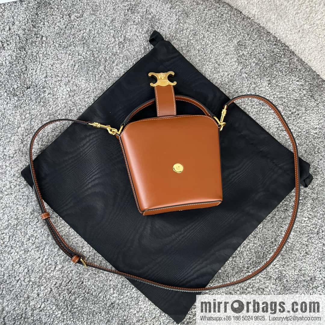 CELINE TRIOMPHE mini smooth cow leather (fabric) bucket bag 10K943 brown