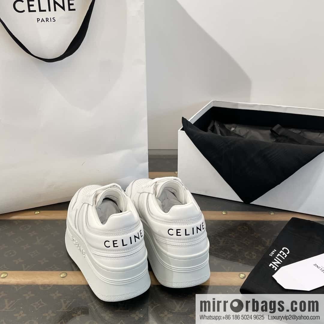 CELINE classic spring and summer thick-soled height-increasing white shoes