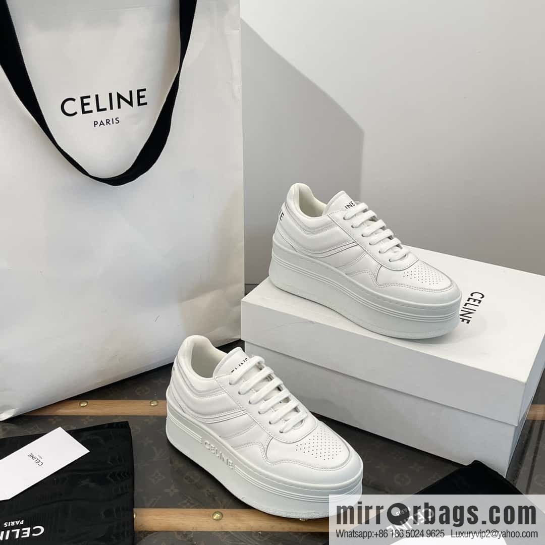 CELINE classic spring and summer thick-soled height-increasing white shoes