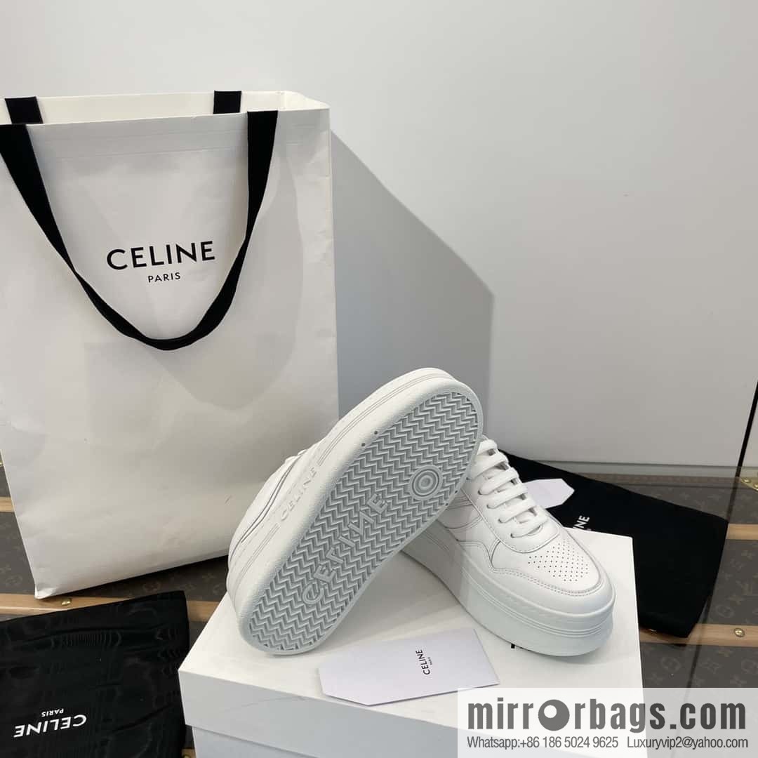 CELINE classic spring and summer thick-soled height-increasing white shoes