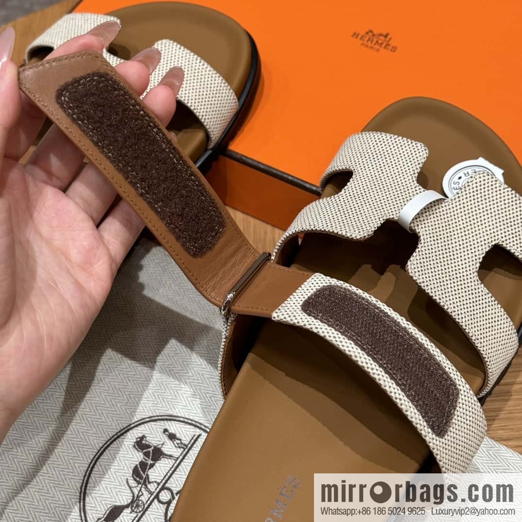 Hermès 225 CHYPRE SANDAL uncle shoes, brown patchwork/Ck37/gold/Cloth plain weave/Cloth/swift