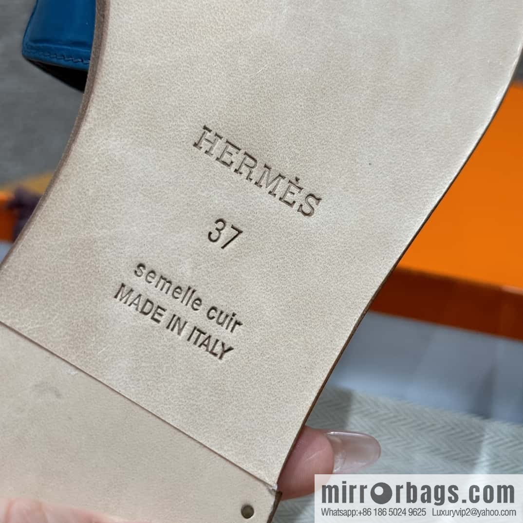 Hermès 181 Oran Sandals, Greek Blue/7Q/Mykonos Crocodile/alligator🐊